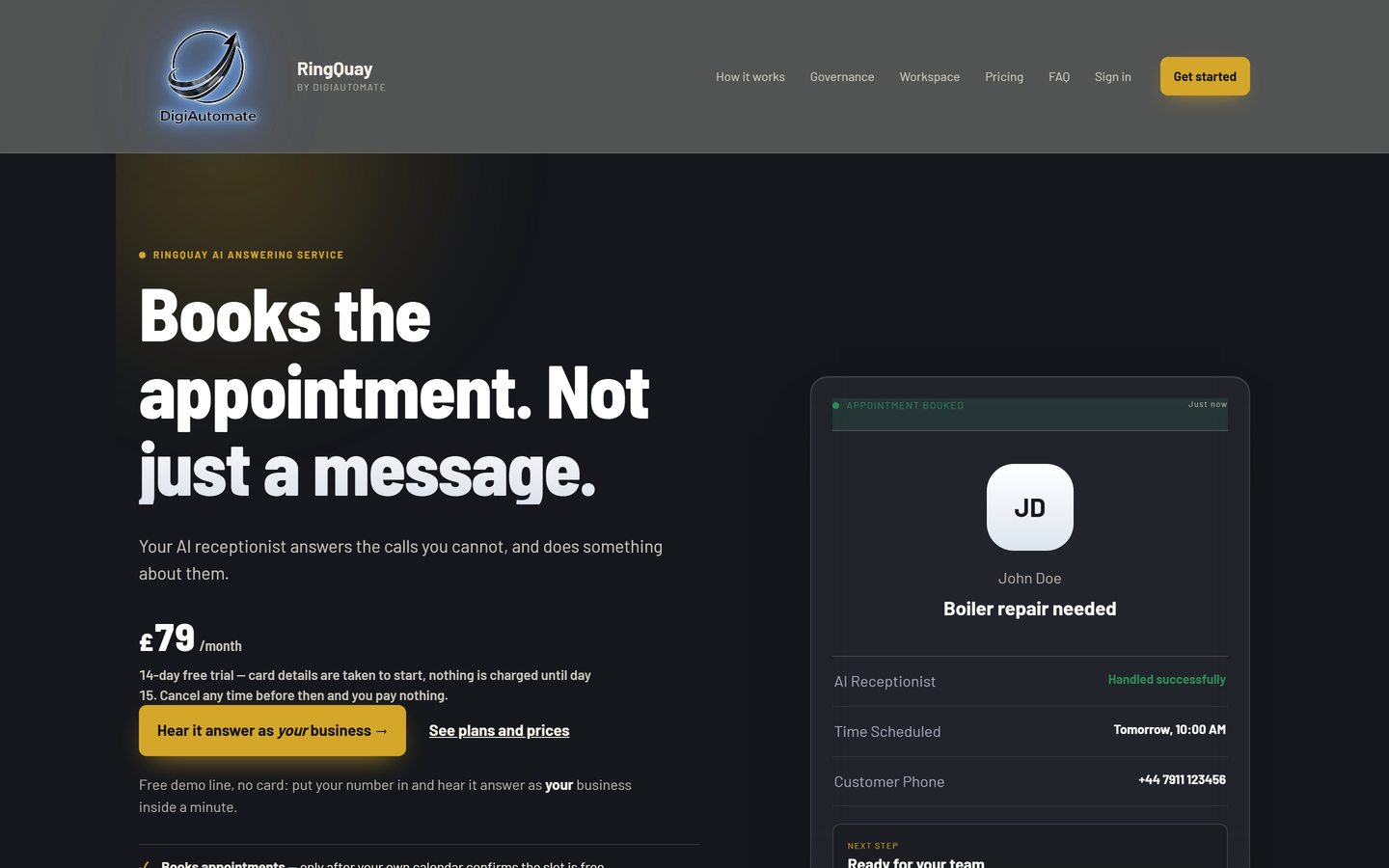 RingQuay live product site interface